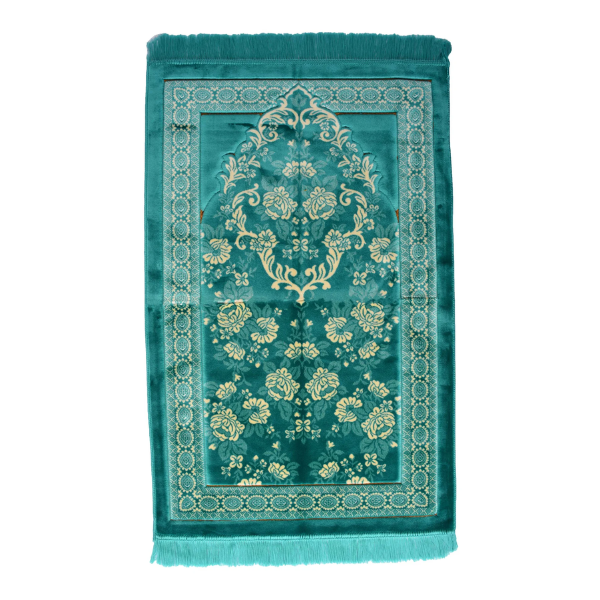 Lux Plush Velvet Prayer Rug Luxury Islamic Muslim Sajadah- Turquoise